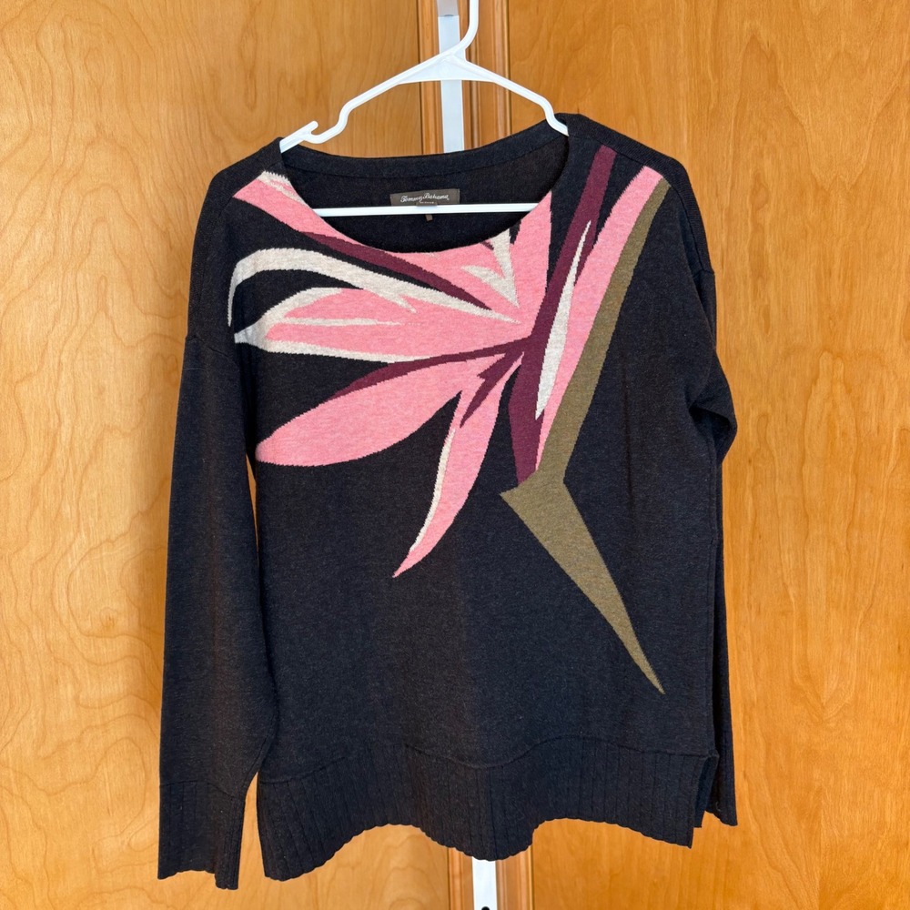 Tommy Bahama Women Dark blue Pink Floral Print Cotton Sweater M